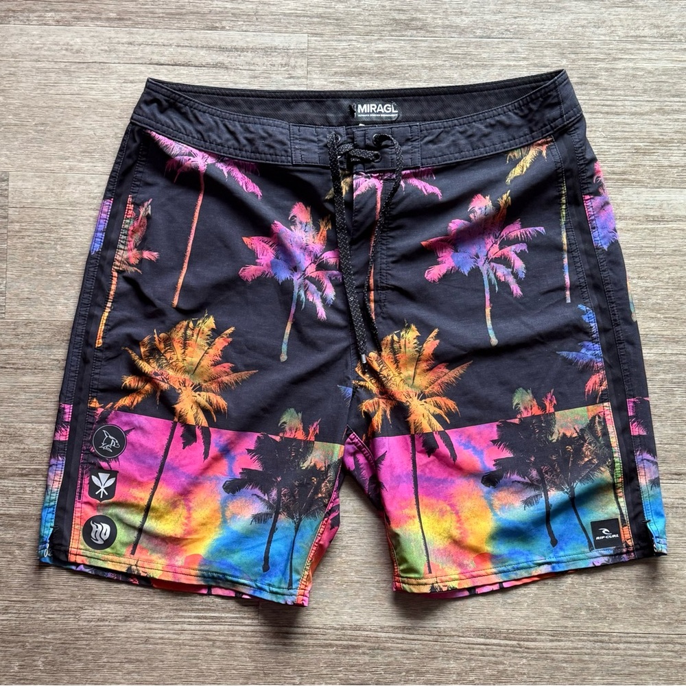 Rip Curl Black Board Shorts with Tropical Design